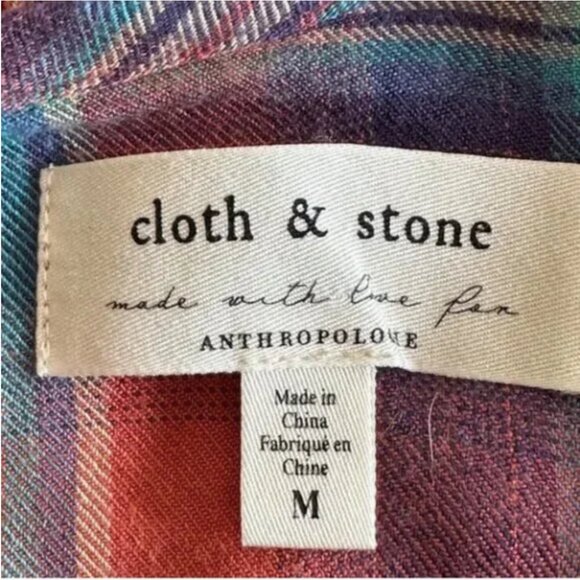 Anthropologie Cloth & Stone Button Back Short Sleeve Plaid High Low Size Medium - Picture 7 of 8